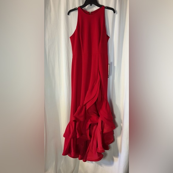 NWT- Betsy & Adam Crepe Tiered Ruffled Red Gown Gorgeous! 14 Petite - Picture 7 of 12